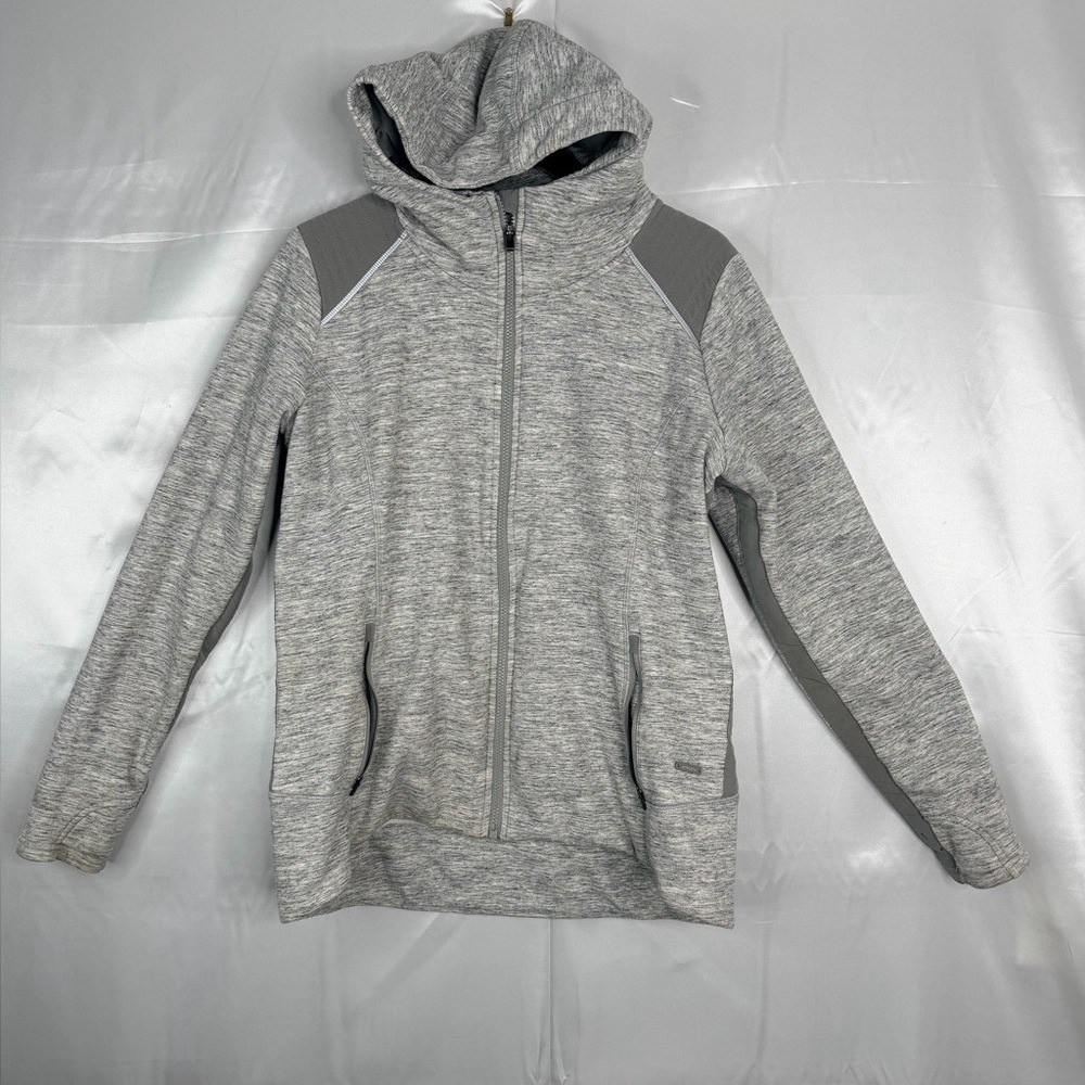 Athleta Stronger Hoodie Womens XL Gray Space Dye Full Zip Scuba Jacket 54023